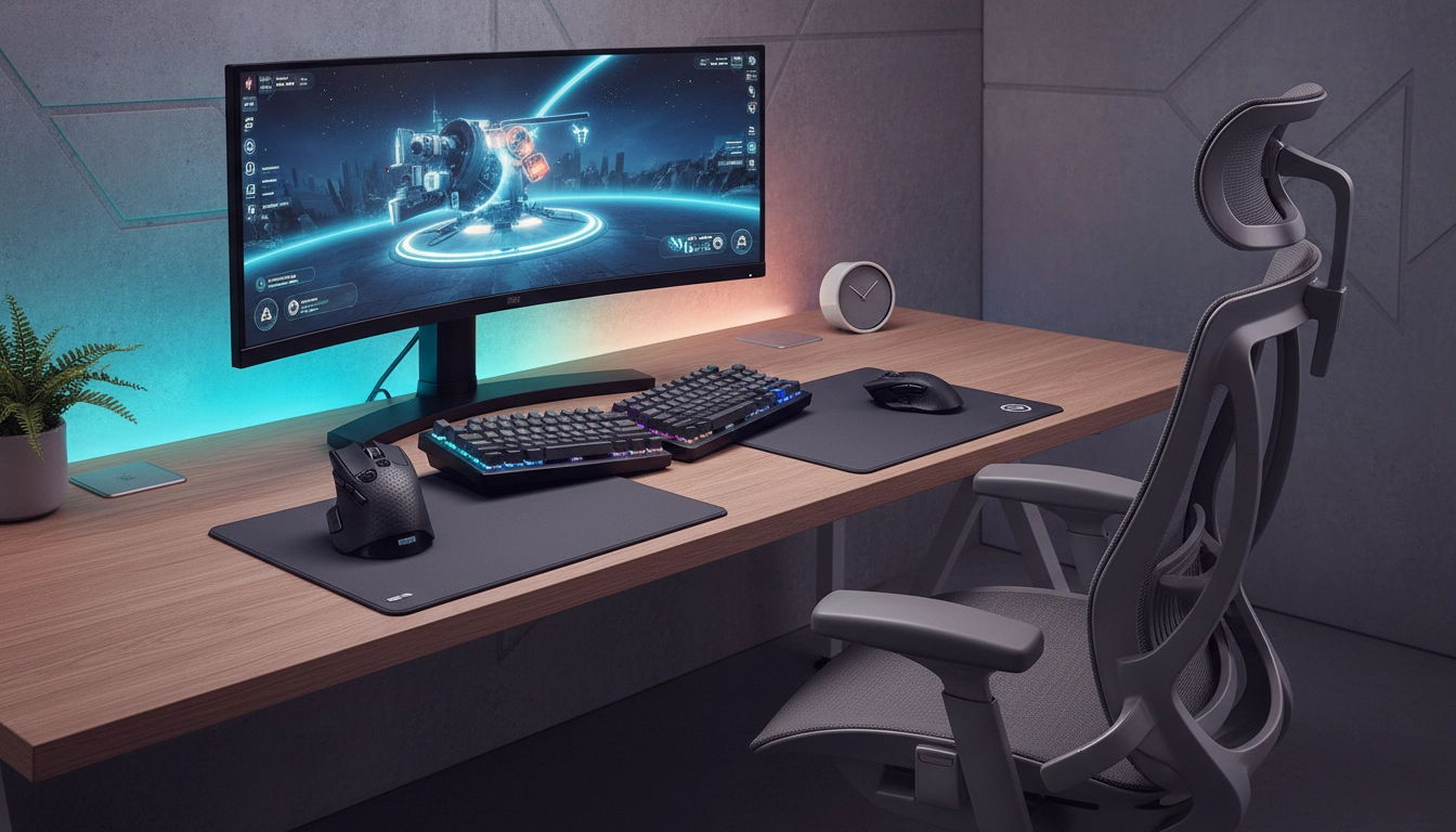 Un bureau équipé des meilleurs accessoires gaming ergonomiques confort pour de longues sessions.