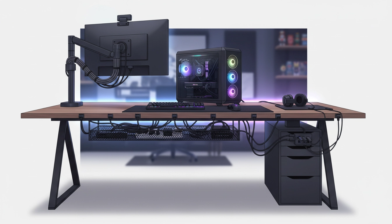 Accessoires indispensables pour la gestion des câbles PC gaming posés sur un bureau