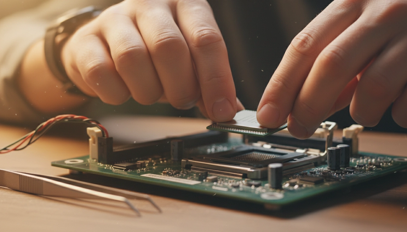 Installation du processeur sur la carte mère lors de l'assemblage PC gaming