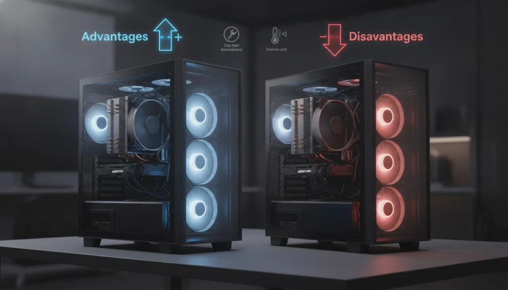 Ventirad double tour installé sur une carte mère illustrant les avantages inconvénients refroidissement air pc gaming.