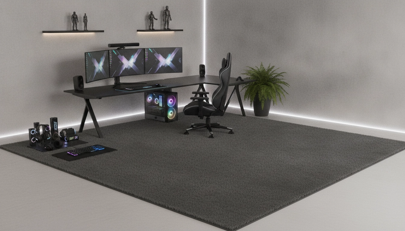 Setup gaming harmonisé avec un grand tapis de souris XXL noir et éclairage RGB