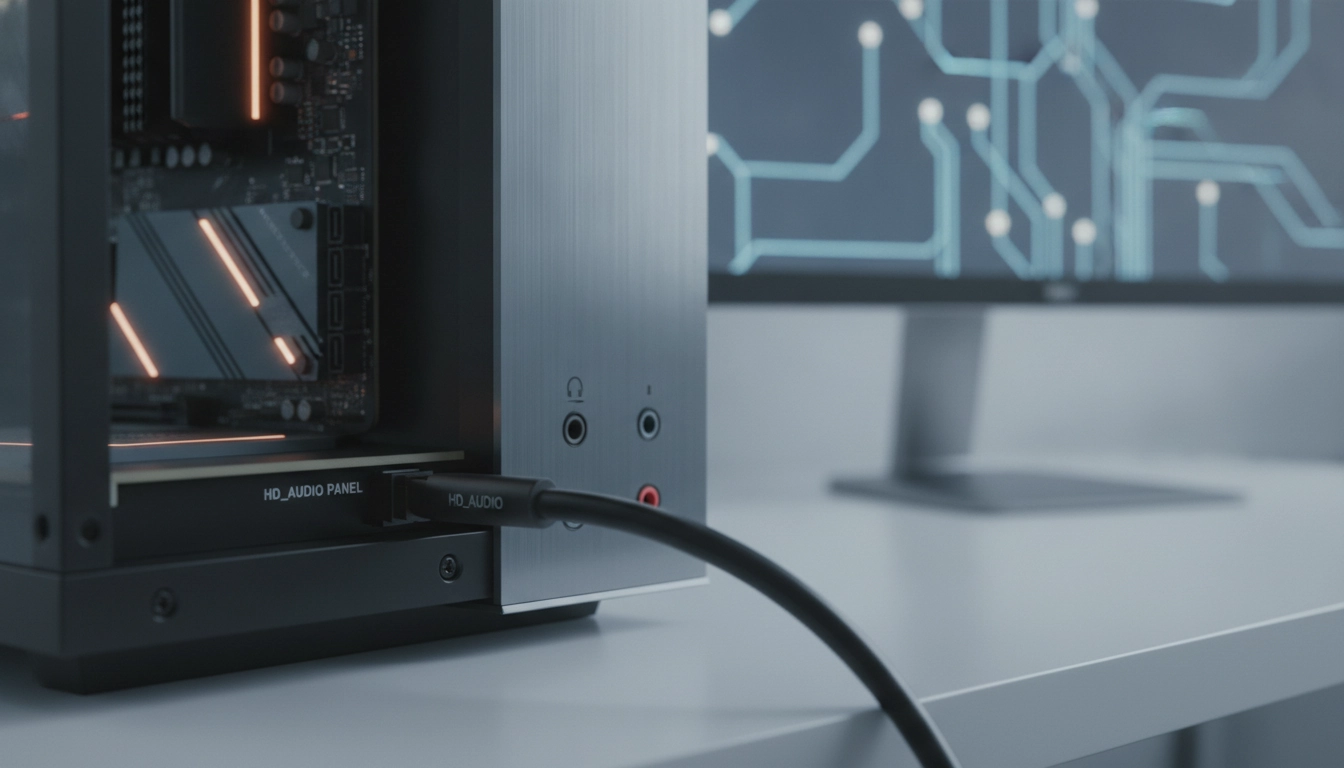Gros plan sur le connecteur audio haute définition d'une carte mère.