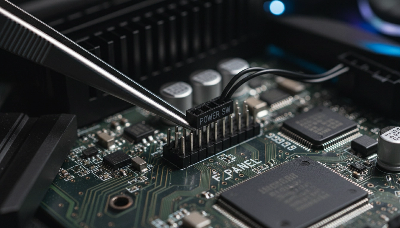 Schéma et manipulation détaillée pour le branchement câbles front panel carte mère