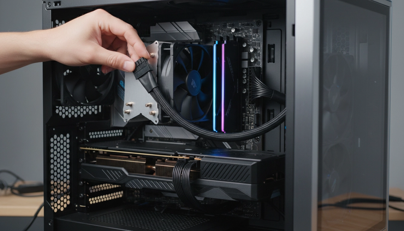 Branchement câbles PC : connexion du câble d'alimentation CPU EPS 8 broches sur la carte mère