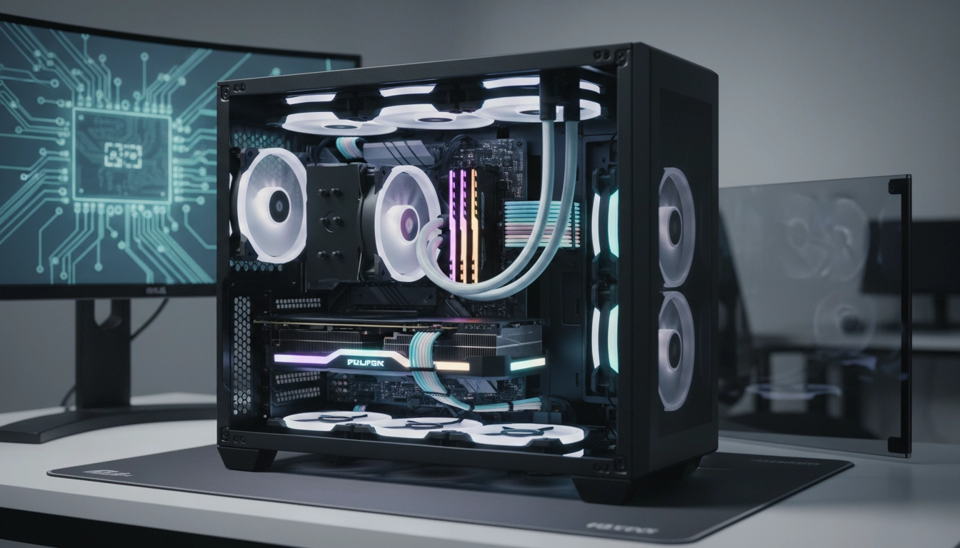 Organisation du branchement câbles PC dans un boîtier gaming avec panneau vitré et câble management soigné