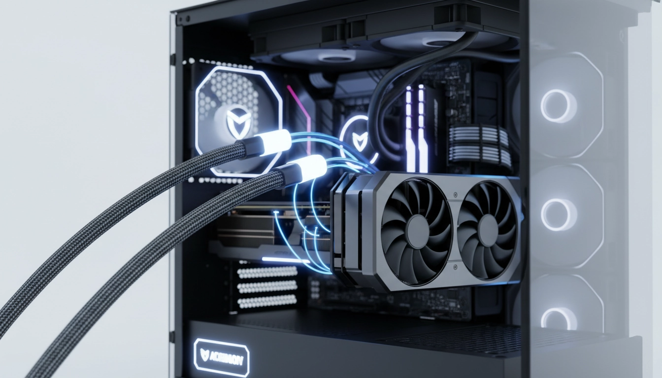 Installation minutieuse des câbles d'alimentation sur une carte graphique moderne