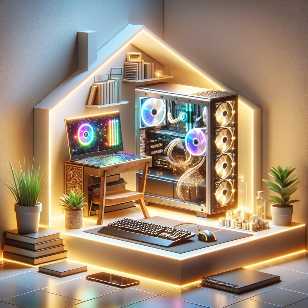 Setup gaming économique et intelligent avec écran, PC et éclairage d’ambiance