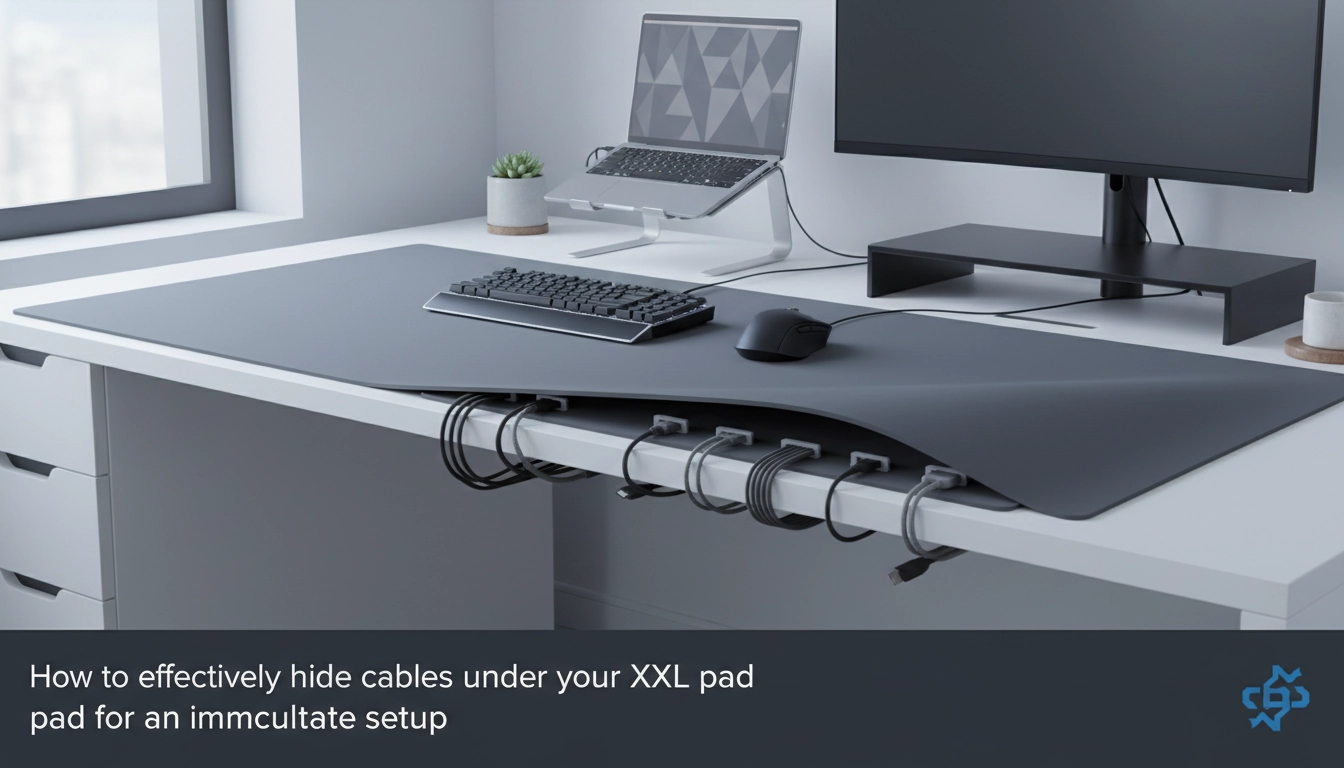 Un setup gaming épuré montrant comment cacher les câbles sous un tapis de souris XXL de manière invisible.