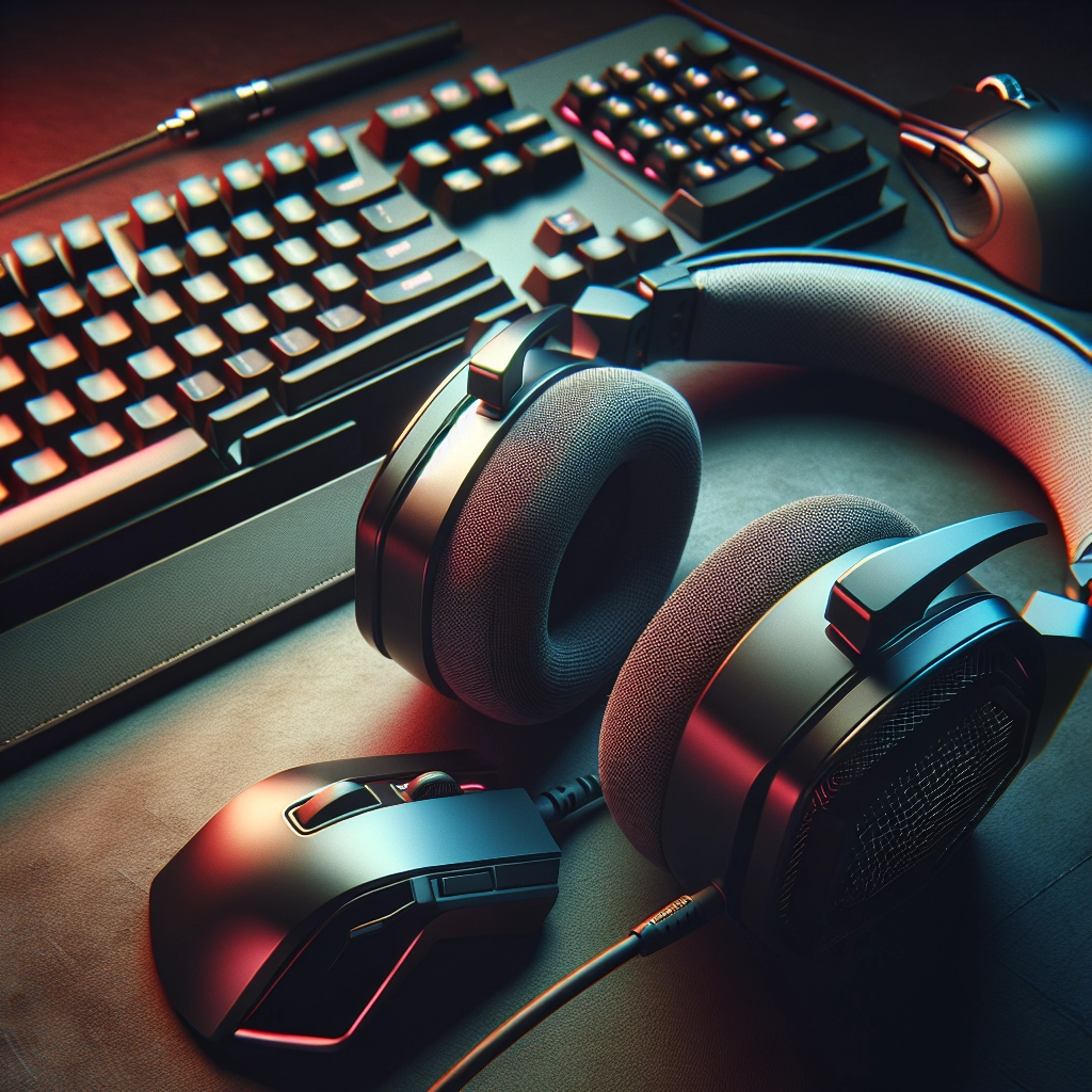 Gros plan d’un casque audio gaming sur un bureau avec clavier mécanique et éclairage RGB