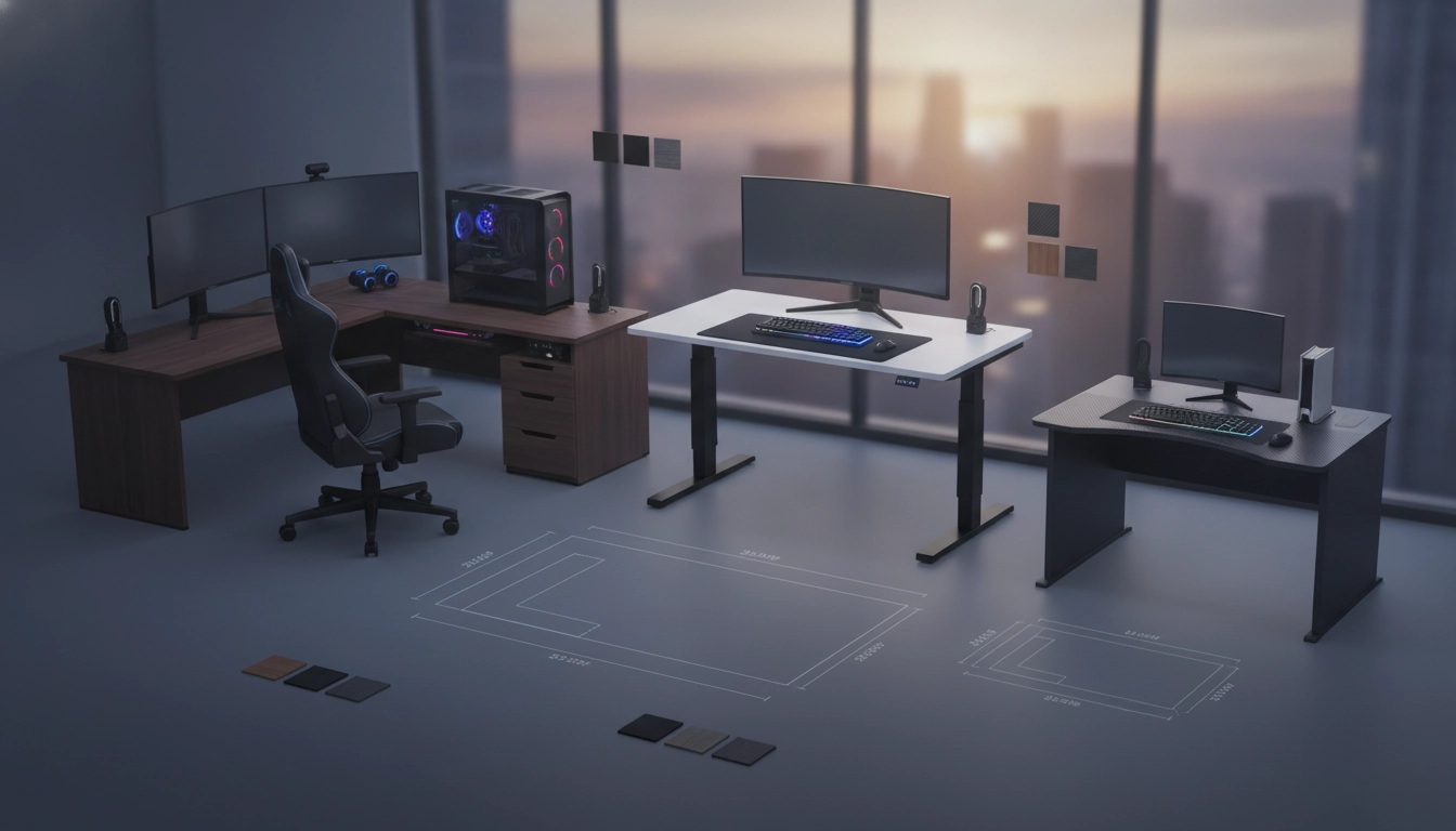 Un setup de jeu moderne et ergonomique illustrant comment choisir bureau gaming idéal taille forme.