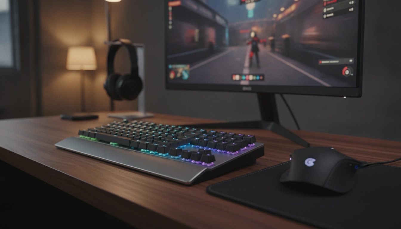Gros plan sur un setup pour choisir clavier gaming sans fil performance avec éclairage RGB discret