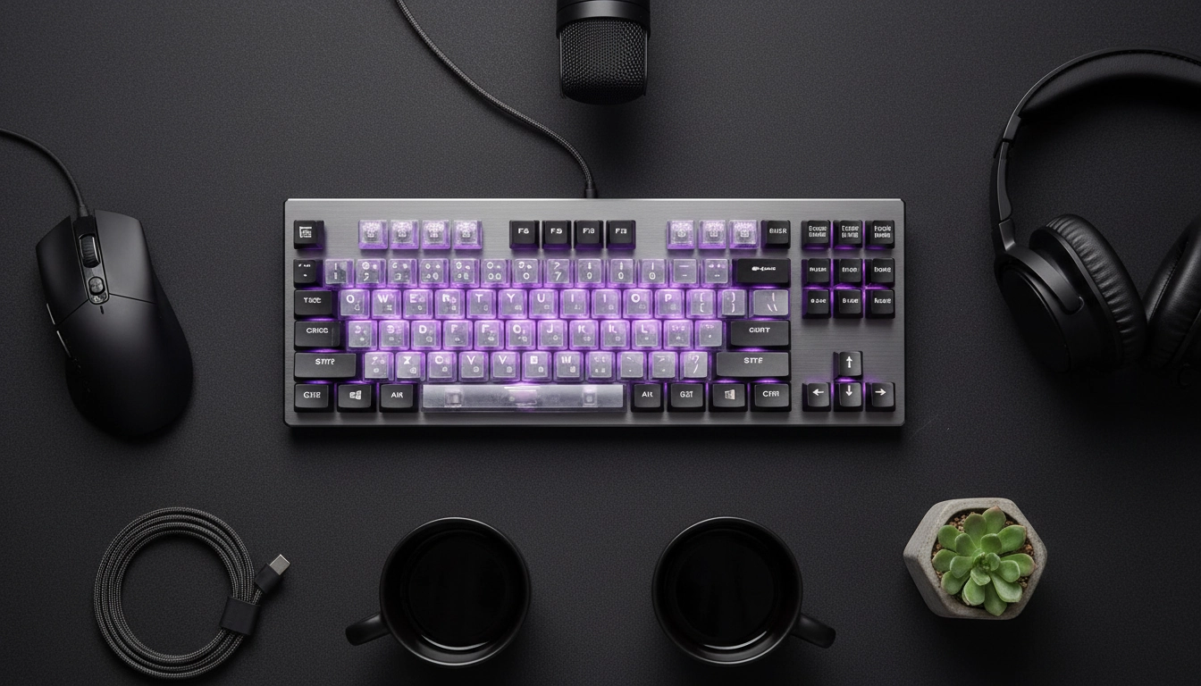 Guide pour choisir un clavier gaming avec des switches silencieux, vue de dessus sur un clavier TKL compact