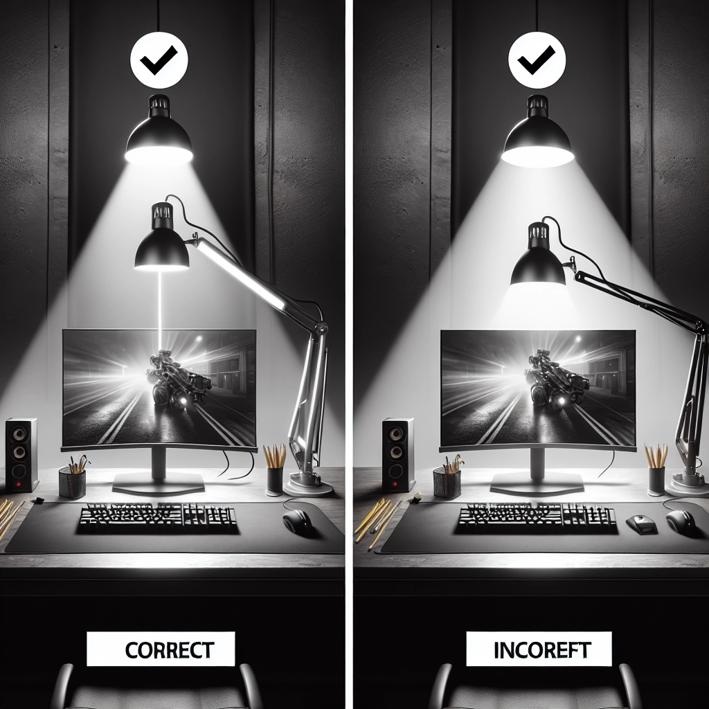Placement correct des lampes pour éviter reflets et éblouissement sur un setup gaming