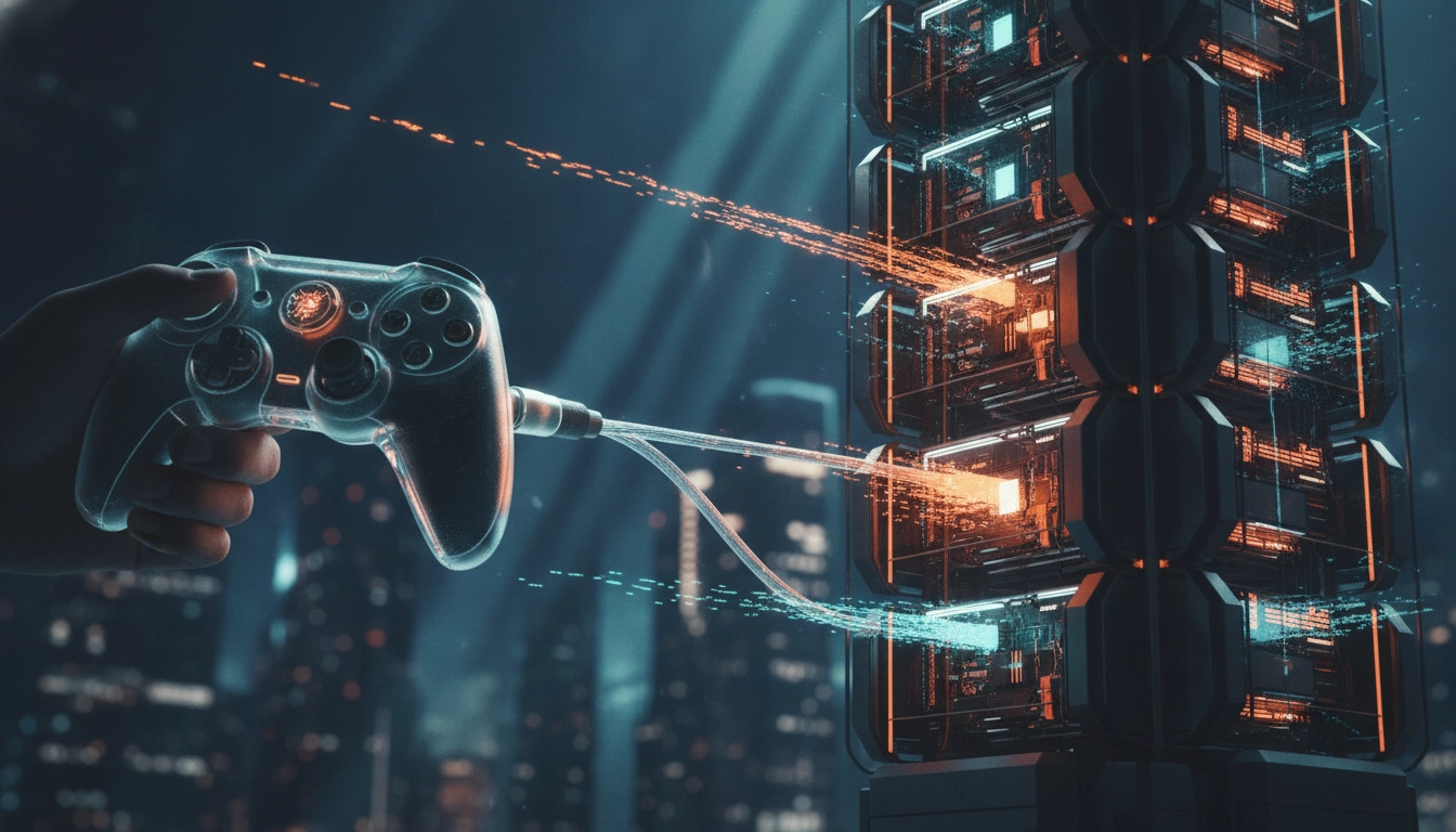 Schéma conceptuel de la réduction de latence grâce à des serveurs publics optimisés pour le jeu vidéo.