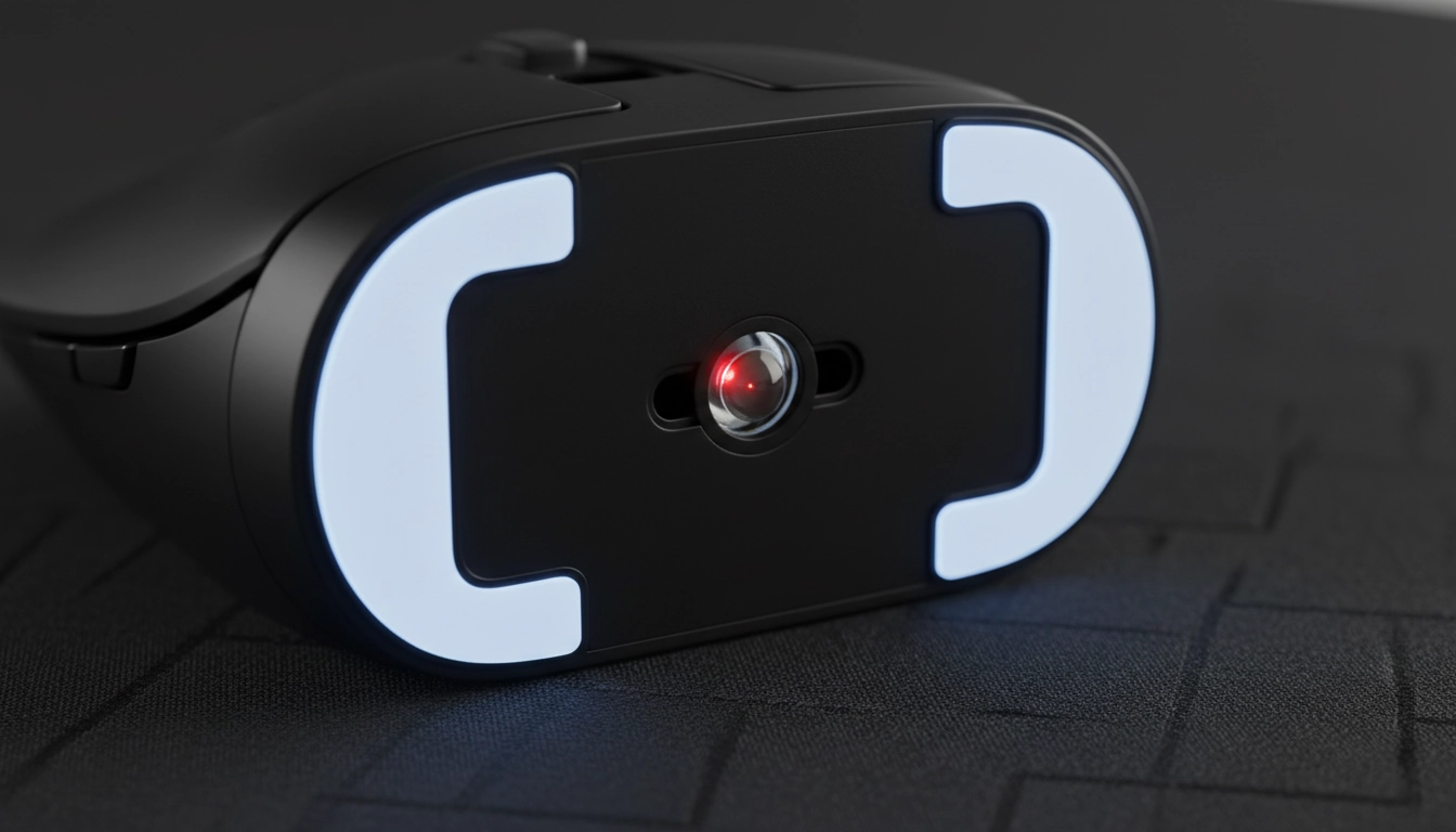 Capteur optique d'une souris gaming et patins PTFE vus de dessous