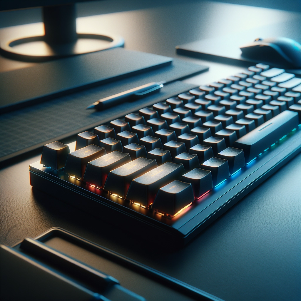 Gros plan sur un clavier mécanique gaming avec keycaps texturés et rétroéclairage discret