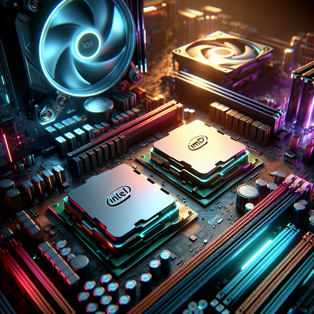 Comparatif processeurs gaming intel amd haut de gamme sur un banc de montage PC avec DDR5 et carte graphique premium