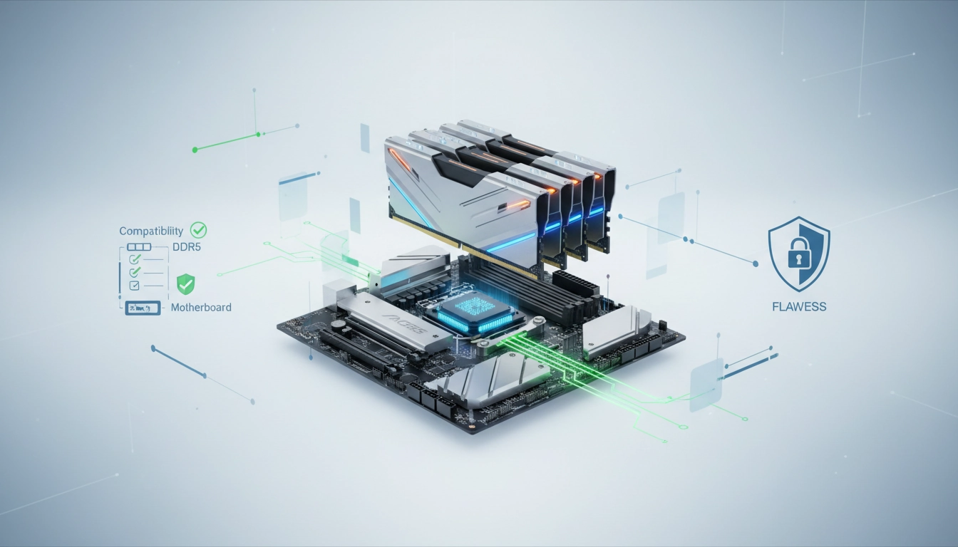 Barrette de RAM DDR5 haute performance installée sur une carte mère gaming de dernière génération.