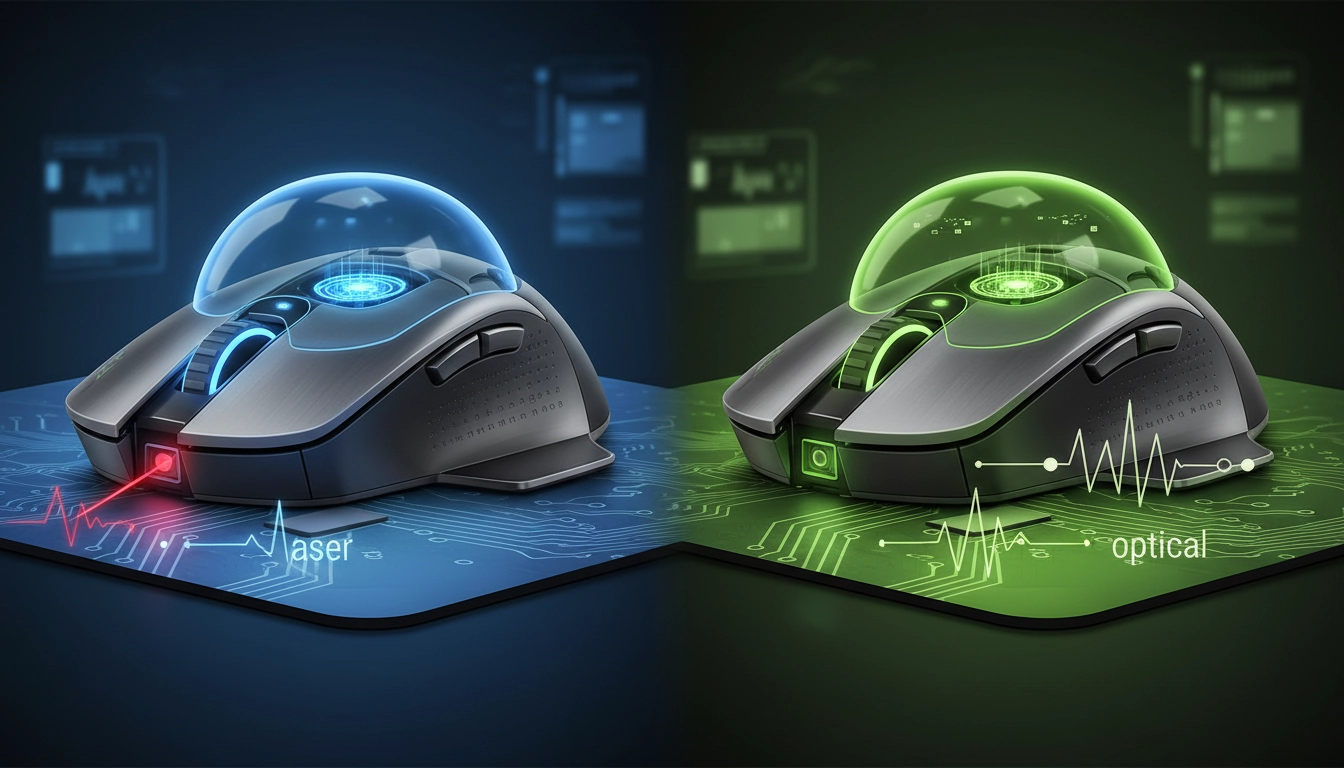 Schéma comparatif pour comprendre le capteur souris gaming optique laser et ses composants internes