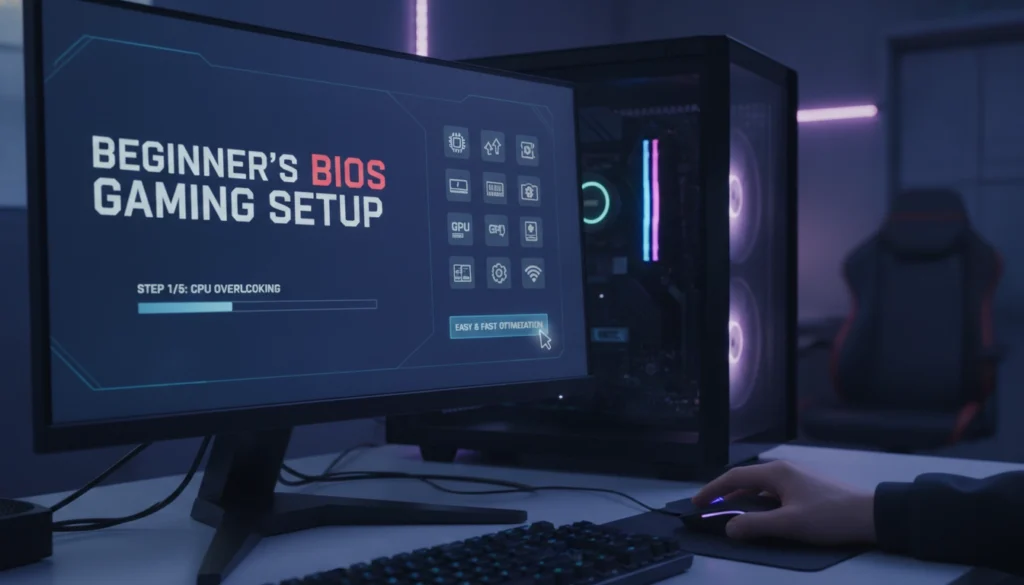 Un joueur accède à l'interface de sa carte mère, une étape essentielle pour savoir comment configurer bios gaming debutant facilement.