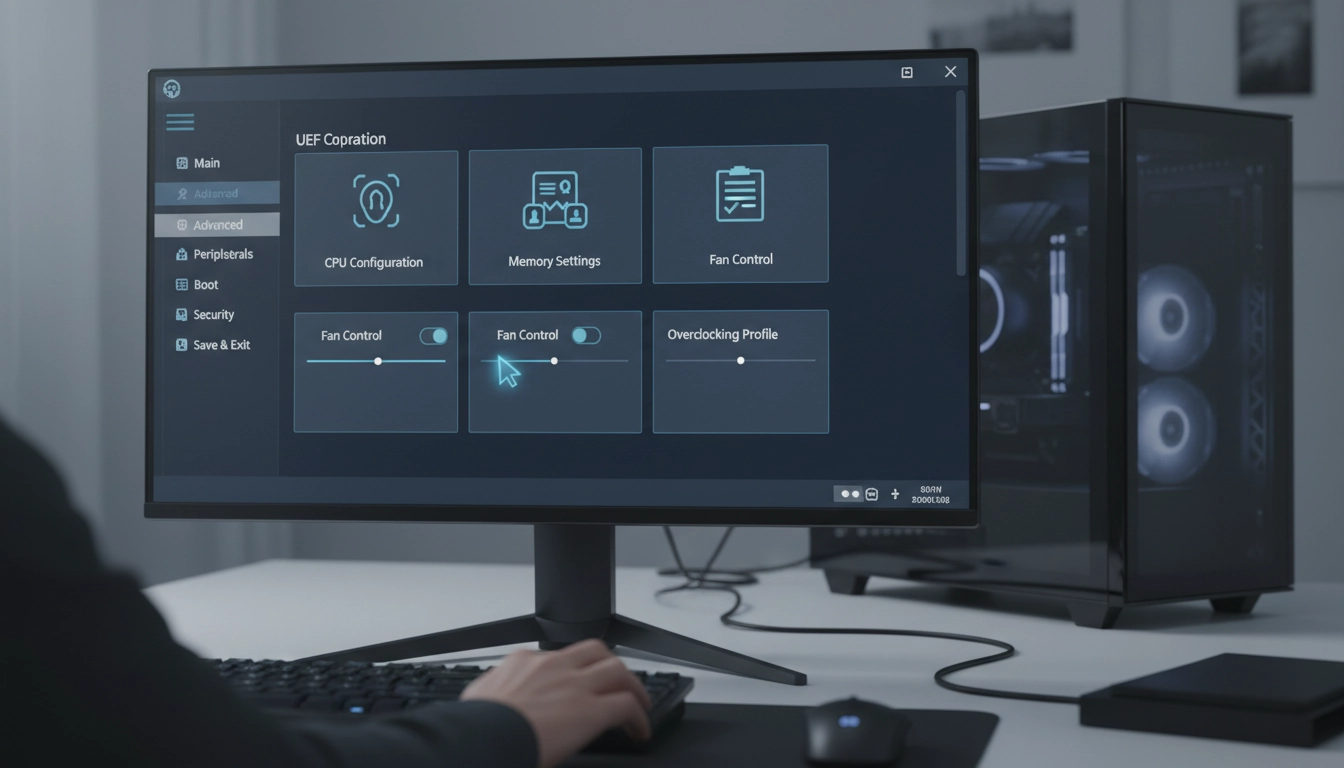 Interface UEFI d'une carte mère moderne affichant les options de configuration au premier démarrage du PC