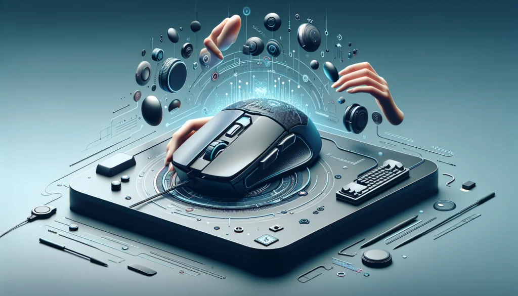 Configuration avancée des boutons d'une souris gaming sur un bureau de setup esport