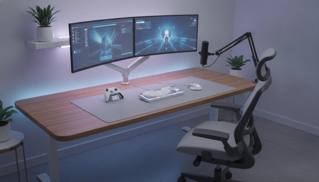 Configuration de bureau optimisée pour le gaming avec un écran haute performance.