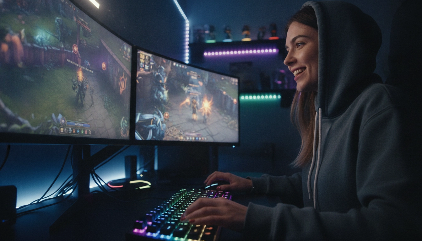 Joueur concentré profitant d'un jeu fluide grâce à l'optimisation de son système d'exploitation.