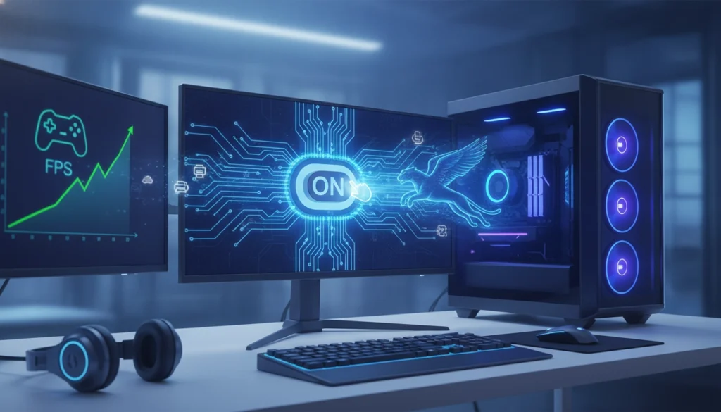 Un joueur sur PC ajuste ses paramètres Windows pour optimiser ses performances en jeu et réduire la latence.