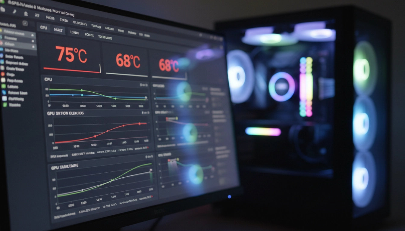 Interface d'un logiciel de surveillance thermique pour diagnostiquer mauvais flux d'air boîtier pc.