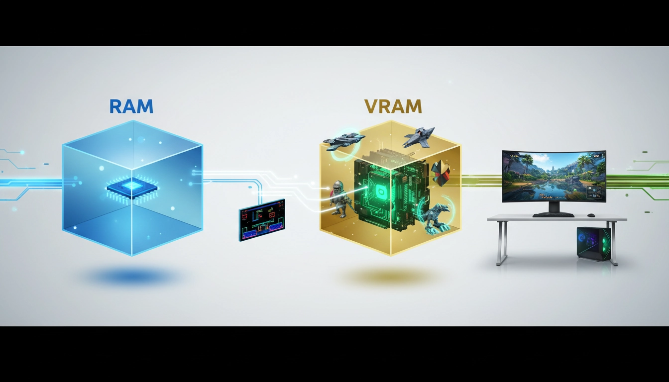 Illustration de la différence entre VRAM et RAM et son impact sur les performances en jeu PC