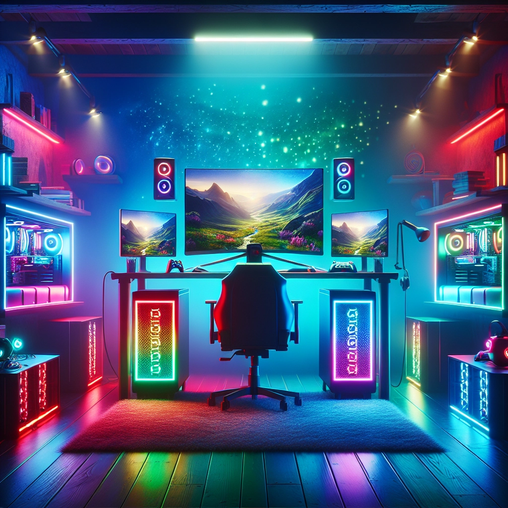 Setup de bureau avec éclairage RGB et ambiance gaming personnalisée