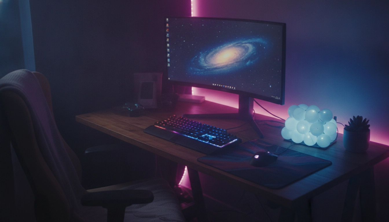 Un magnifique éclairage setup gaming pas cher diy réalisé avec des bandes LED et des matériaux de récupération.