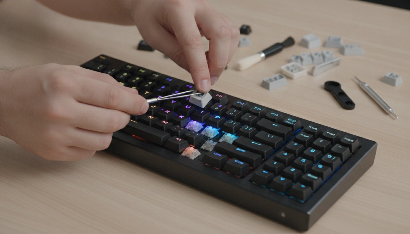 Utilisation d'un extracteur de touches pour entretenir et nettoyer un clavier gaming
