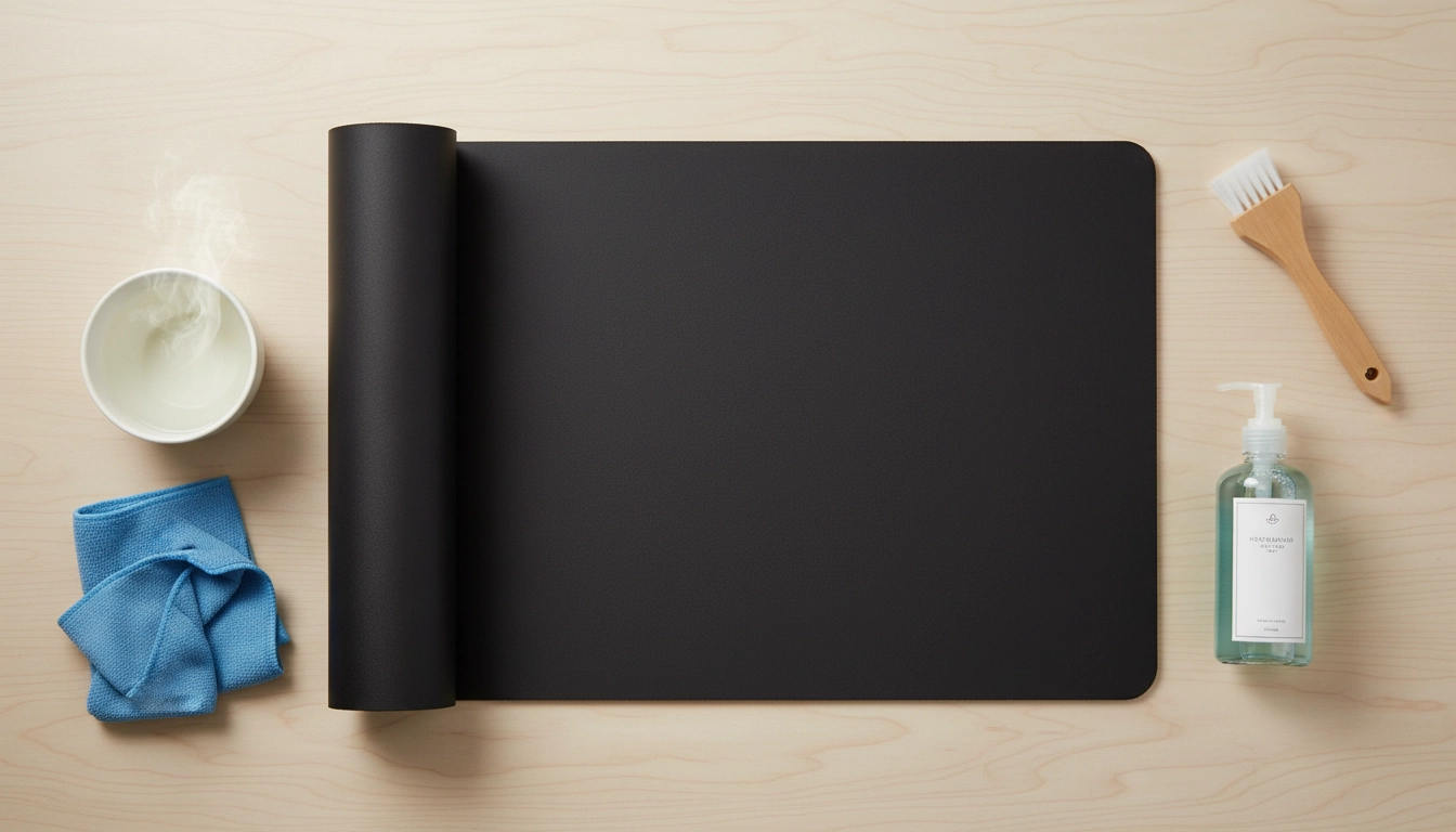 Matériel pour l'entretien tapis gaming XXL : brosse douce, savon et chiffon microfibre