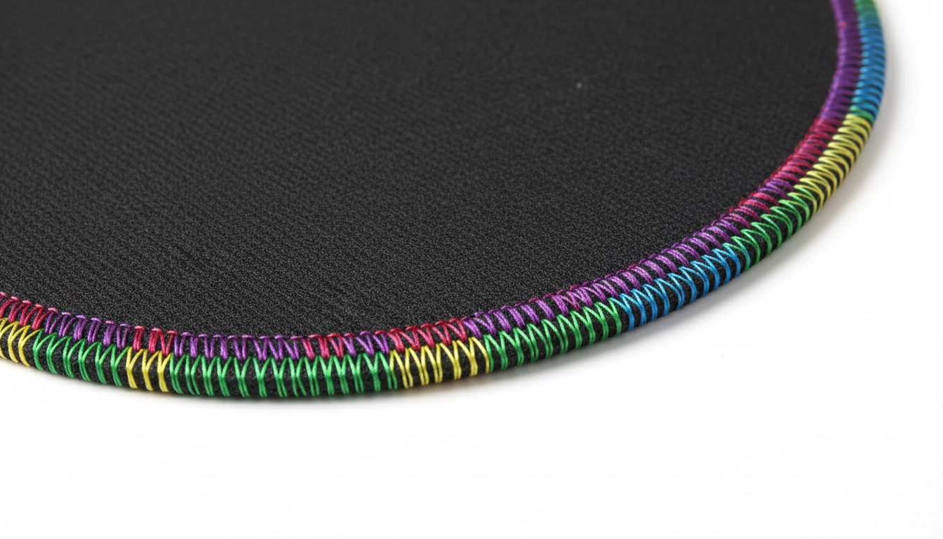 Zoom sur les bords cousus d'un tapis gaming XXL en tissu haute qualité