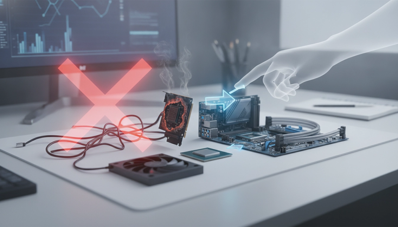 Carte mère de PC gaming avec processeur surchauffé
