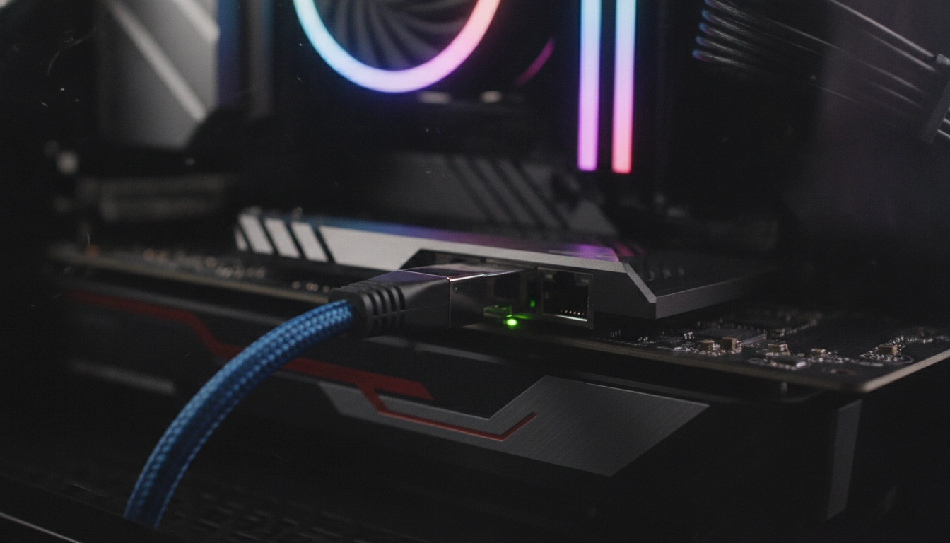 Illustration technique comparant l'ethernet vs wifi gaming performance pour une meilleure stabilité en ligne.
