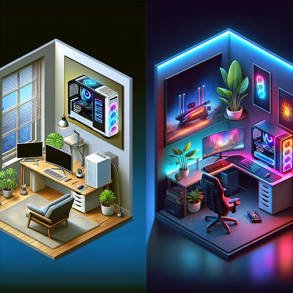 Bureau gaming moderne illustrant l’évolution setup gaming minimaliste et RGB avec éclairage indirect et câbles invisibles