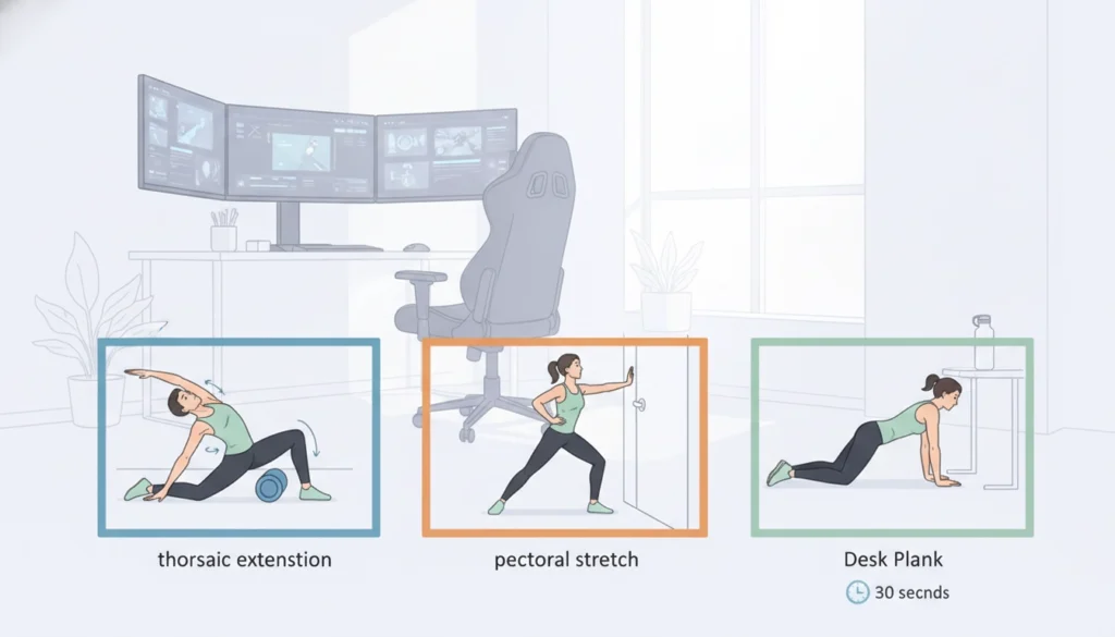 Un joueur réalisant des exercices étirements posture gaming devant son écran.