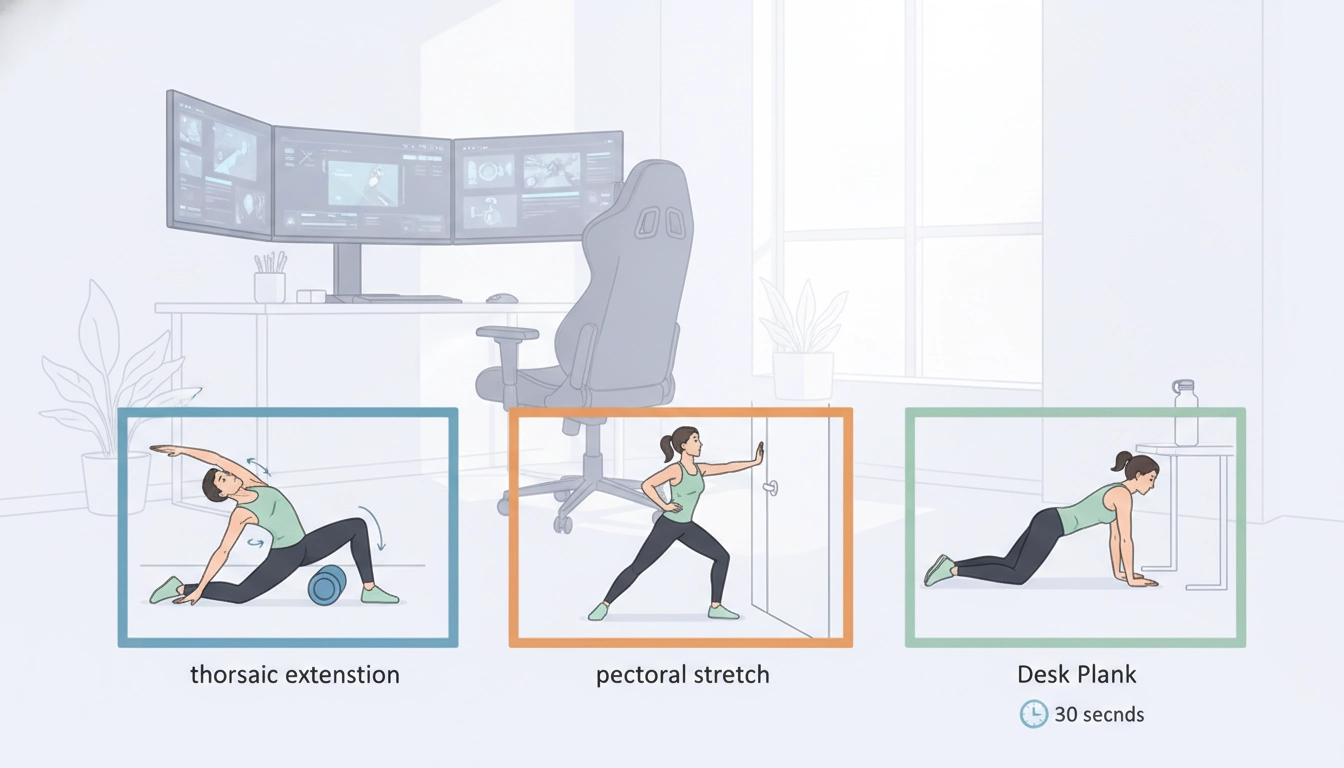 Un joueur réalisant des exercices étirements posture gaming devant son écran.