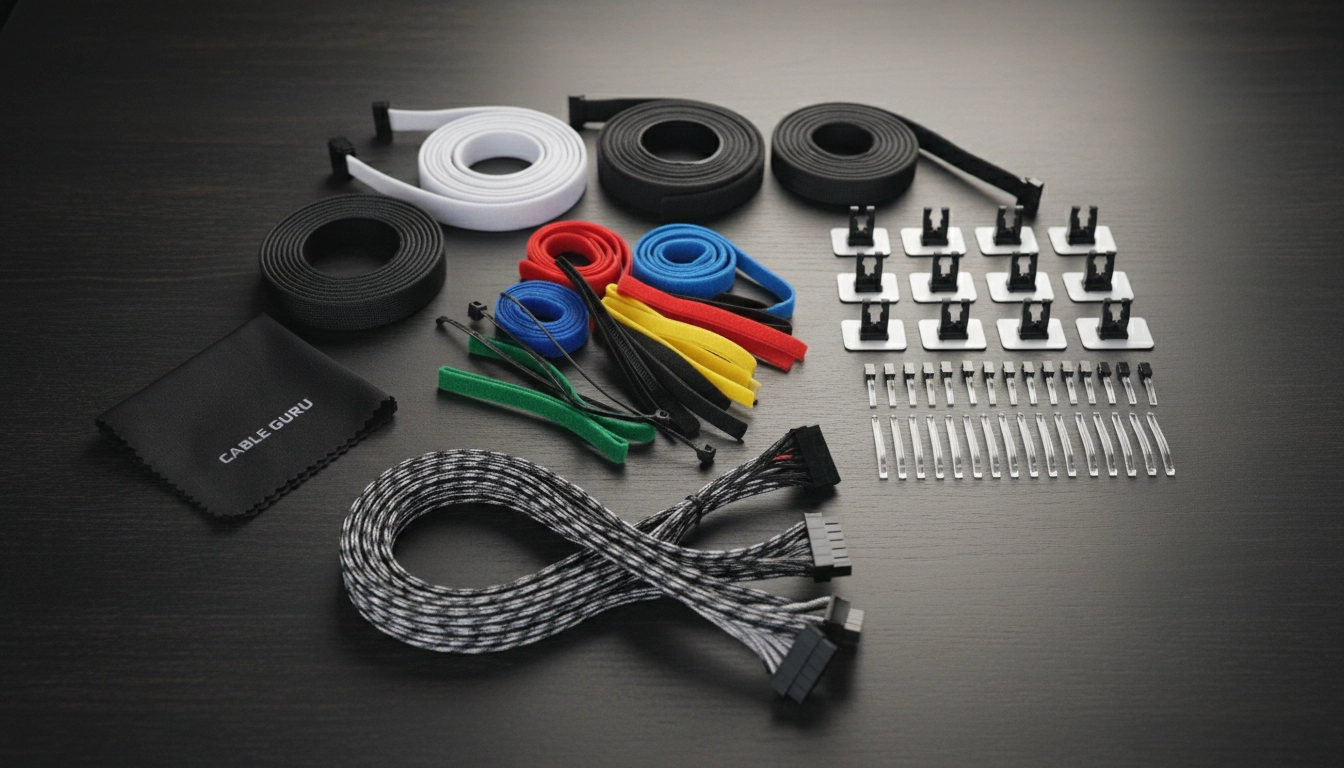 Accessoires pour la gestion des câbles PC gaming : serre-câbles velcro, gaines tressées et câbles modulaires personnalisés