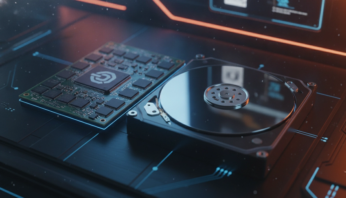 Comparaison visuelle pour la gestion espace disque ssd vs hdd sur un bureau d'expert en informatique.