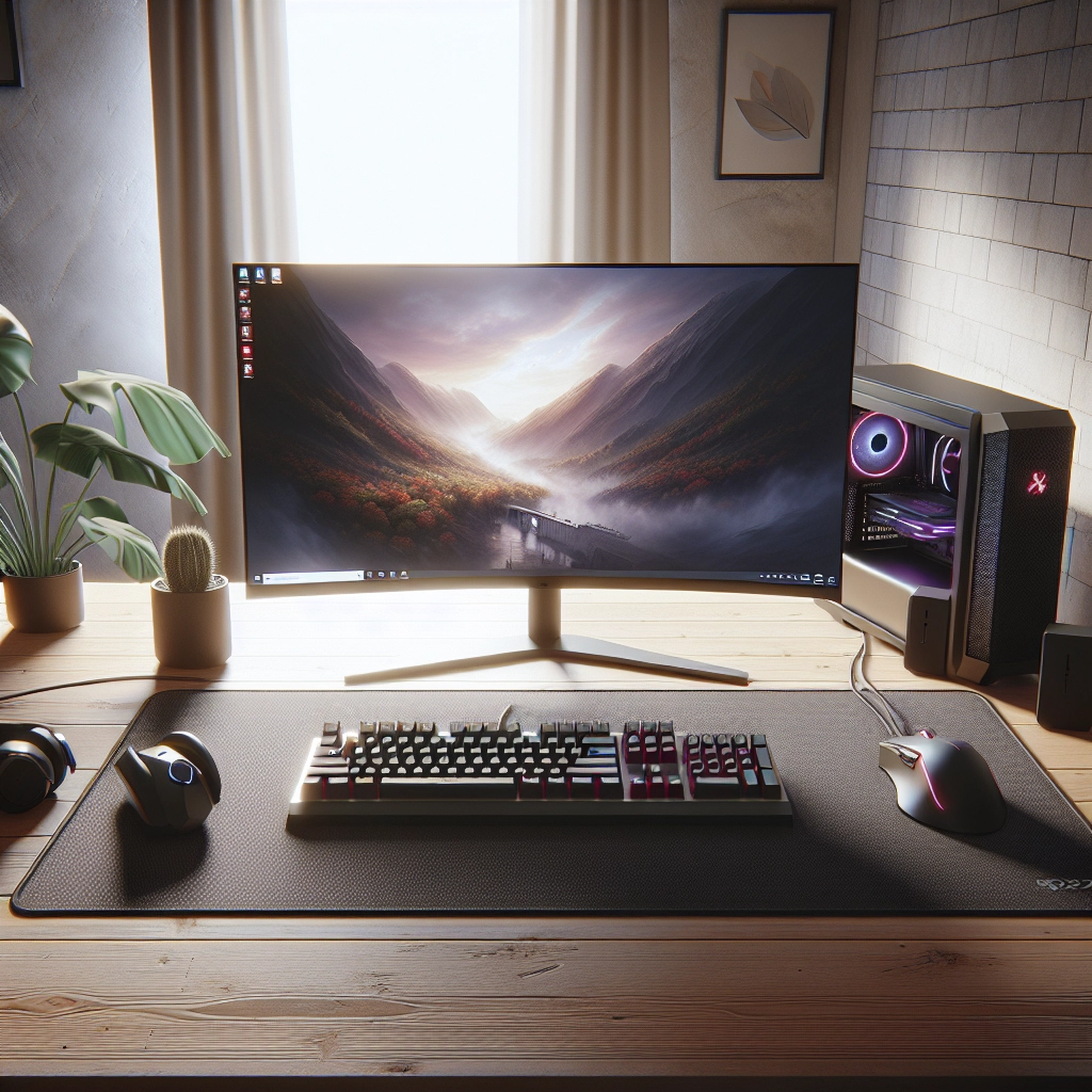 Bureau optimisé pour un guide complet setup gaming économique périphériques avec écran 144 Hz, souris précise et gestion des câbles