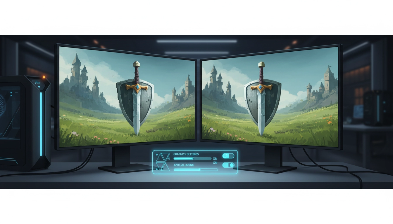 Comparaison visuelle de l'anti-aliasing activé et désactivé dans un jeu vidéo