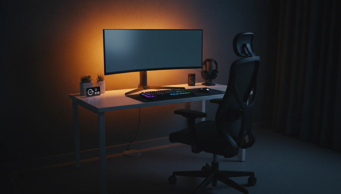 Éclairage bias lighting derrière un écran de setup gaming pour réduire l'impact de la fatigue visuelle et améliorer la concentration