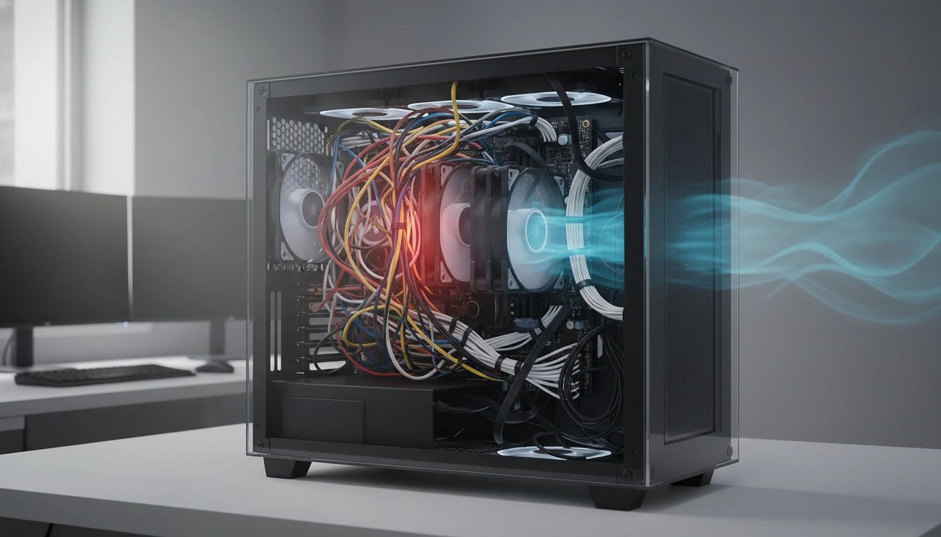 Boîtier PC gaming parfaitement ventilé grâce à un rangement optimal des fils, garantissant des températures basses.