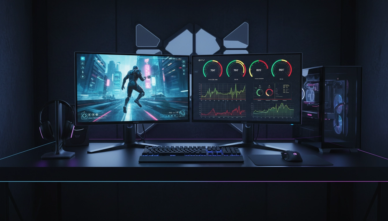 Configuration double écran affichant des graphiques de monitoring thermique avancés pour optimiser les composants en temps réel.