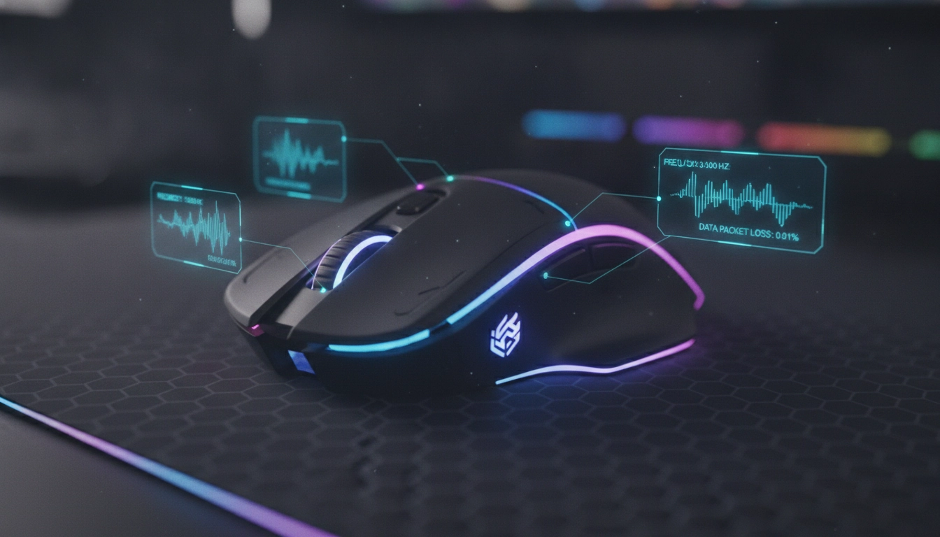 Illustration graphique montrant l'importance polling rate souris gaming lors d'une session esport.