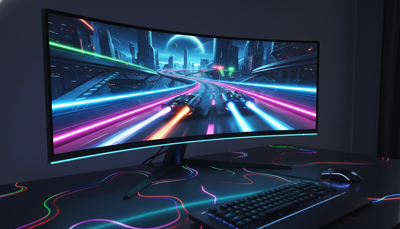 Écran d'ordinateur affichant un jeu rapide sans flou, prouvant l'importance temps réponse écran jeu